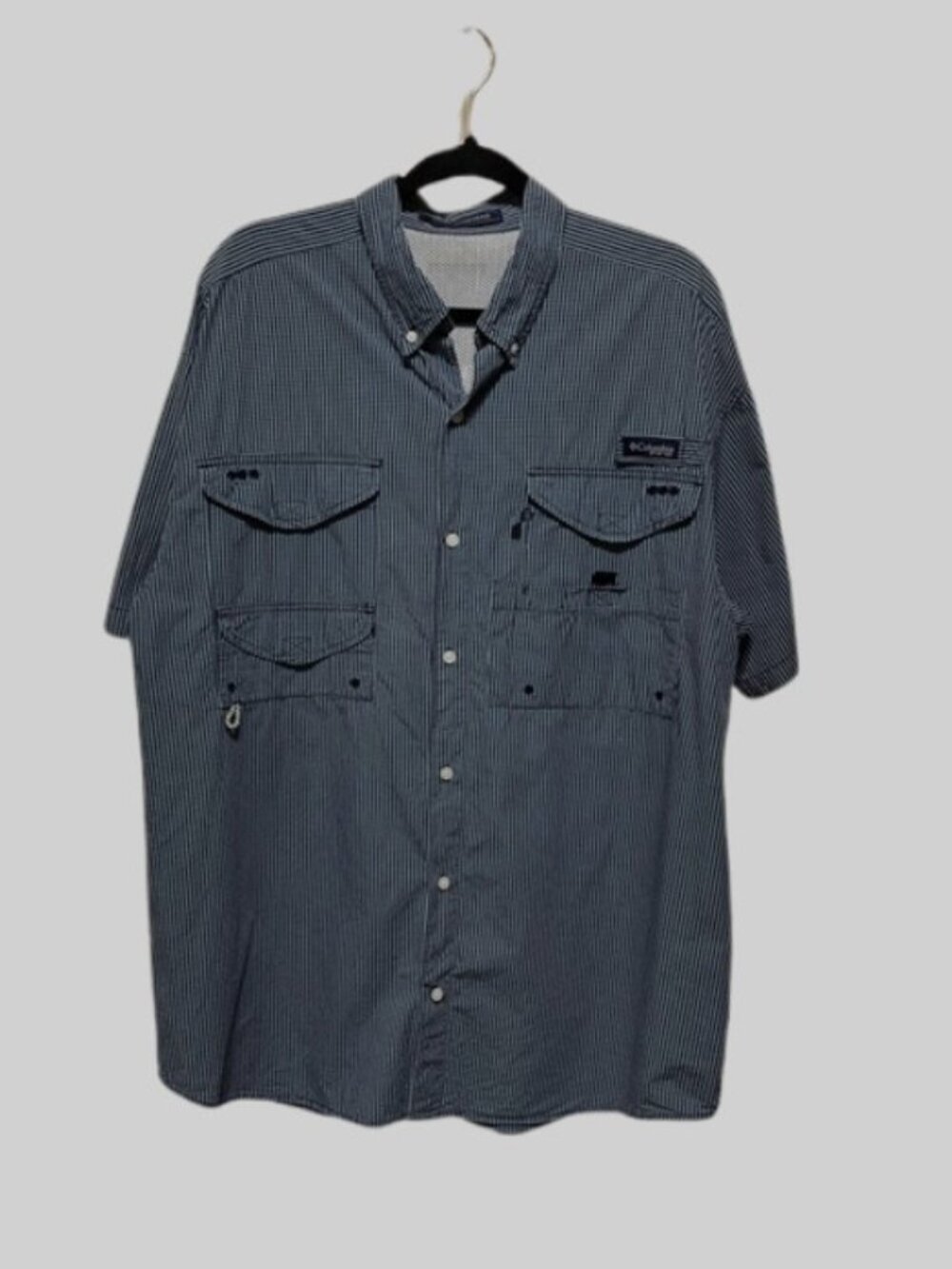 Columbia PFG Super Bonehead Fishing Shirt Sized as Men's Large Blue/Blue Gingham